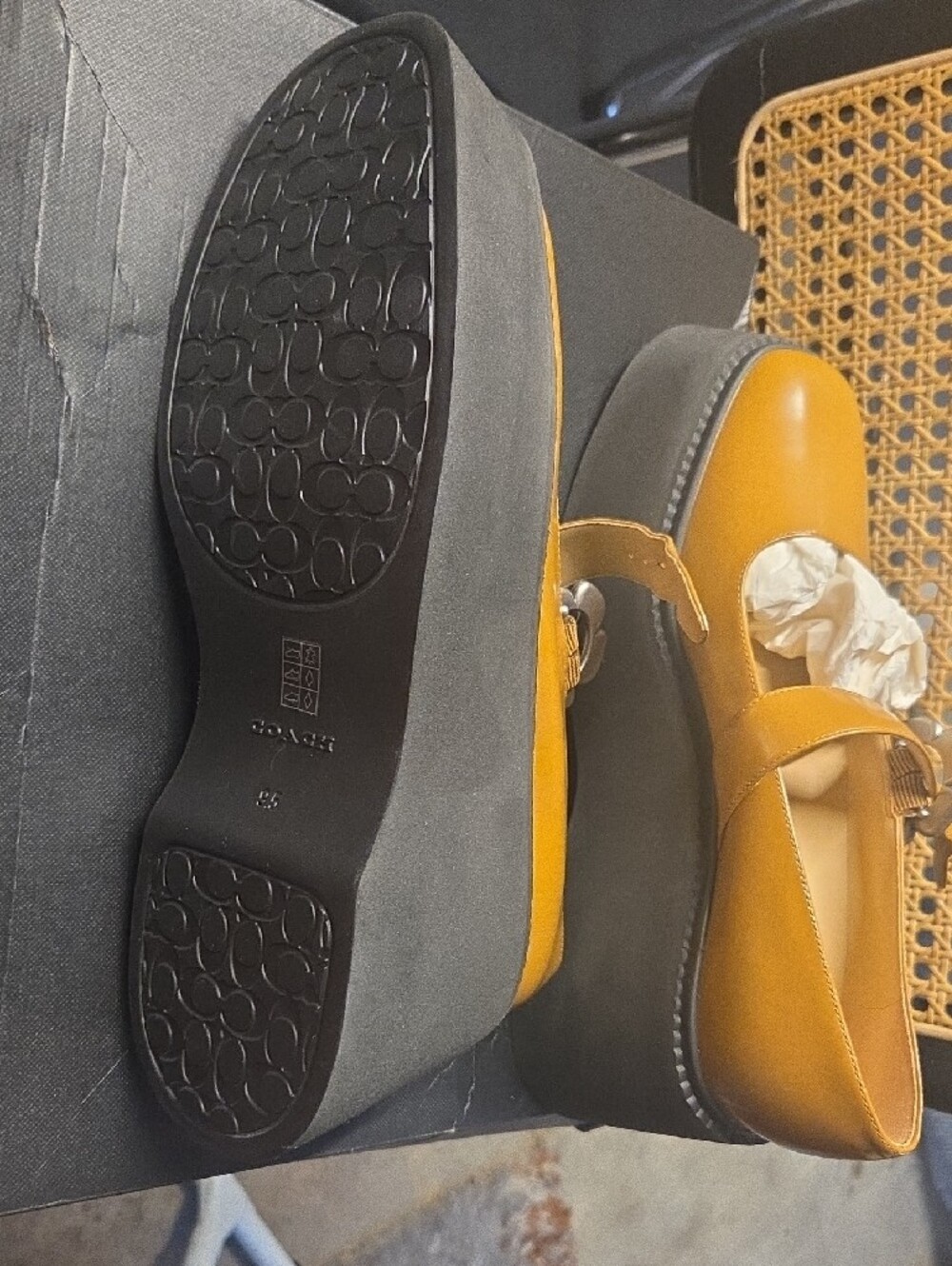 Platform Mary Jane Shoes in Mustard Yellow - Picture 3 of 5